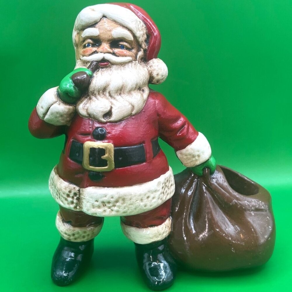VTG Ceramic Santa Taper Candle Holder Mid Century Christmas Holiday Figurine